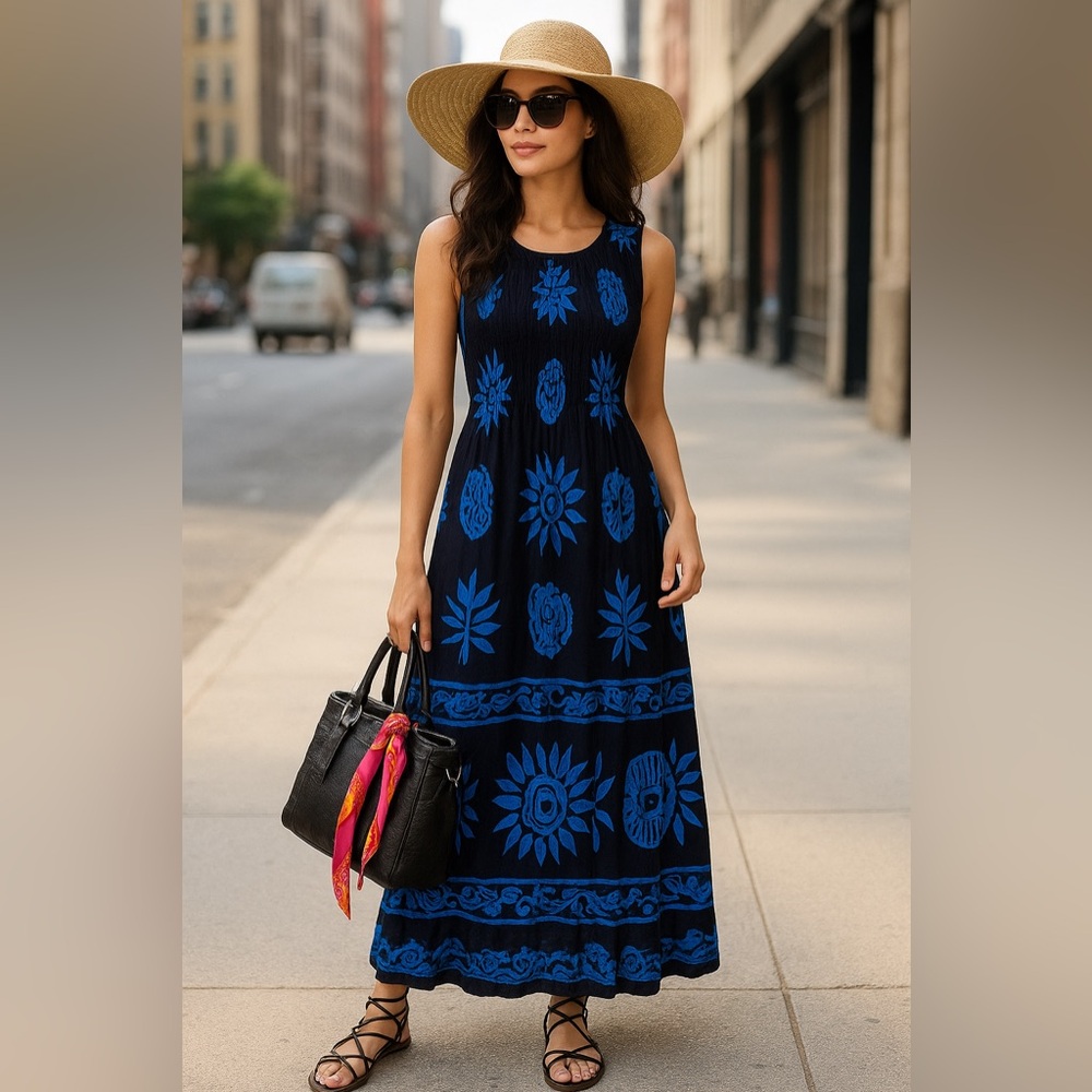 NWOT IN Gear Blue and Black Sleeveless Maxi Dress